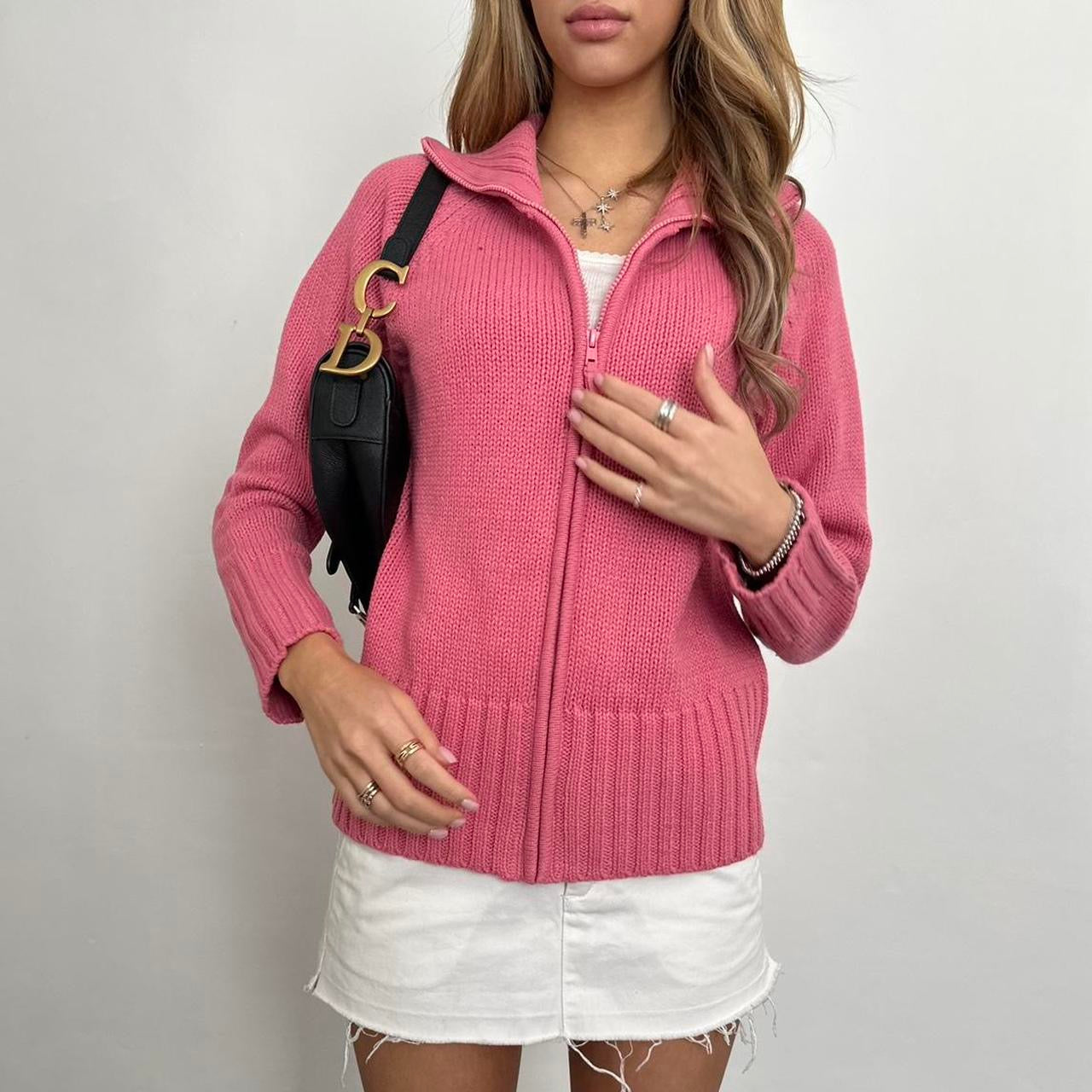 Vintage pink knit zip up