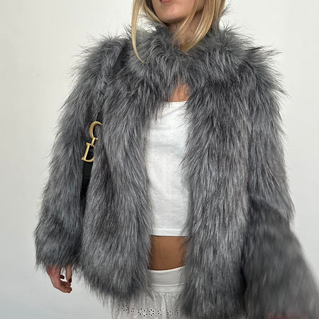 Vintage 2000’s grey faux fur jacket