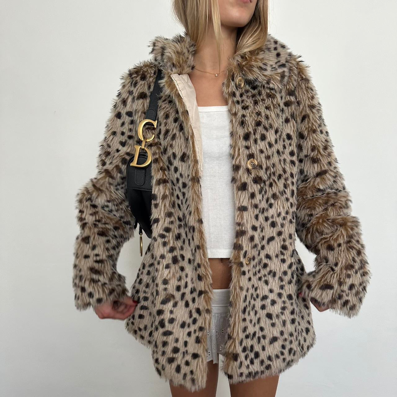 Vintage 2000’s animal print faux fur jacket