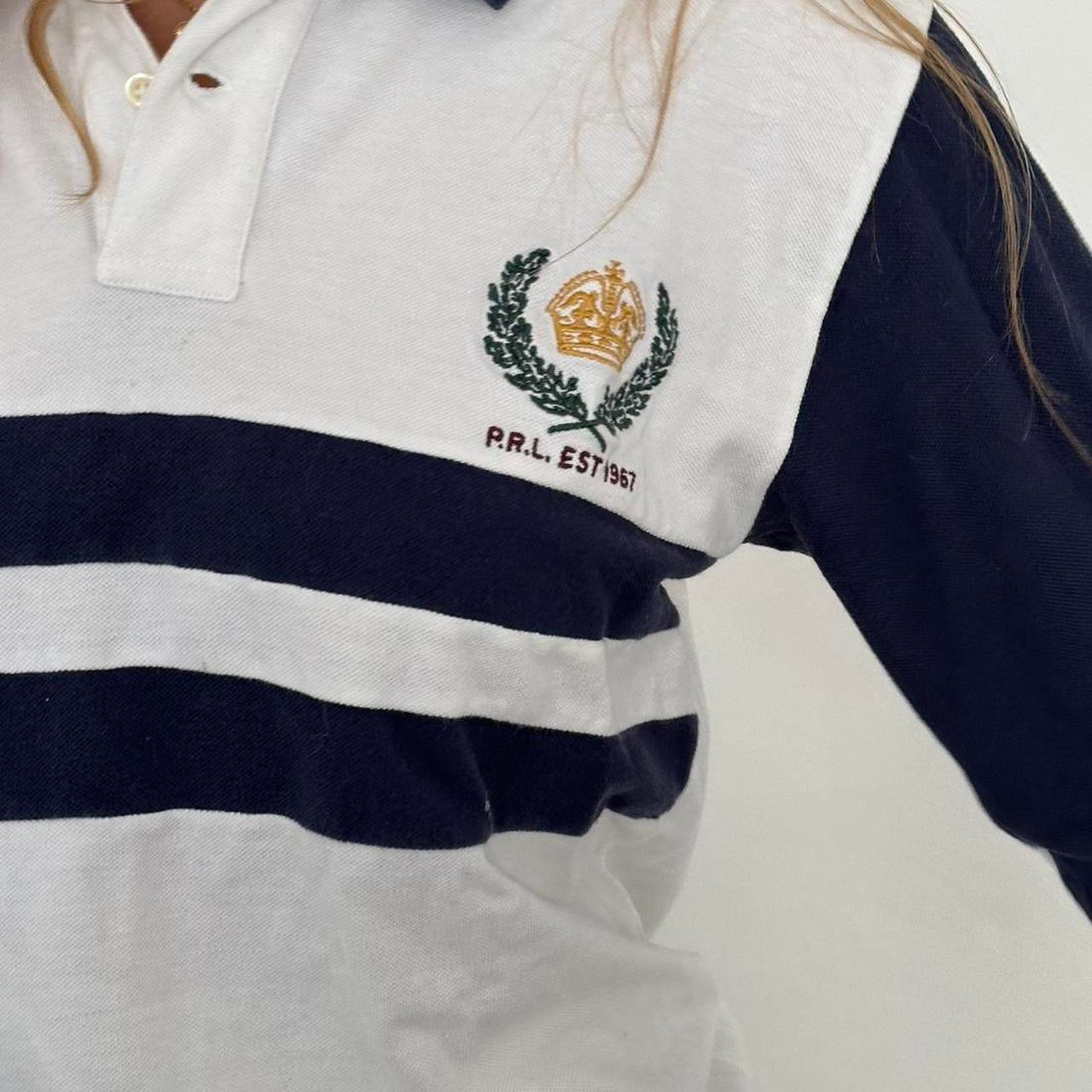 Vintage Polo Ralph Lauren striped navy and white polo long sleeve top
