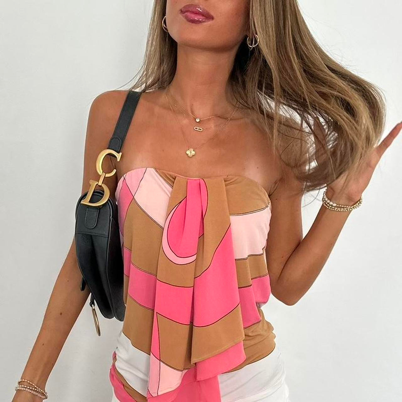 Vintage 2000’s strapless brown and pink top