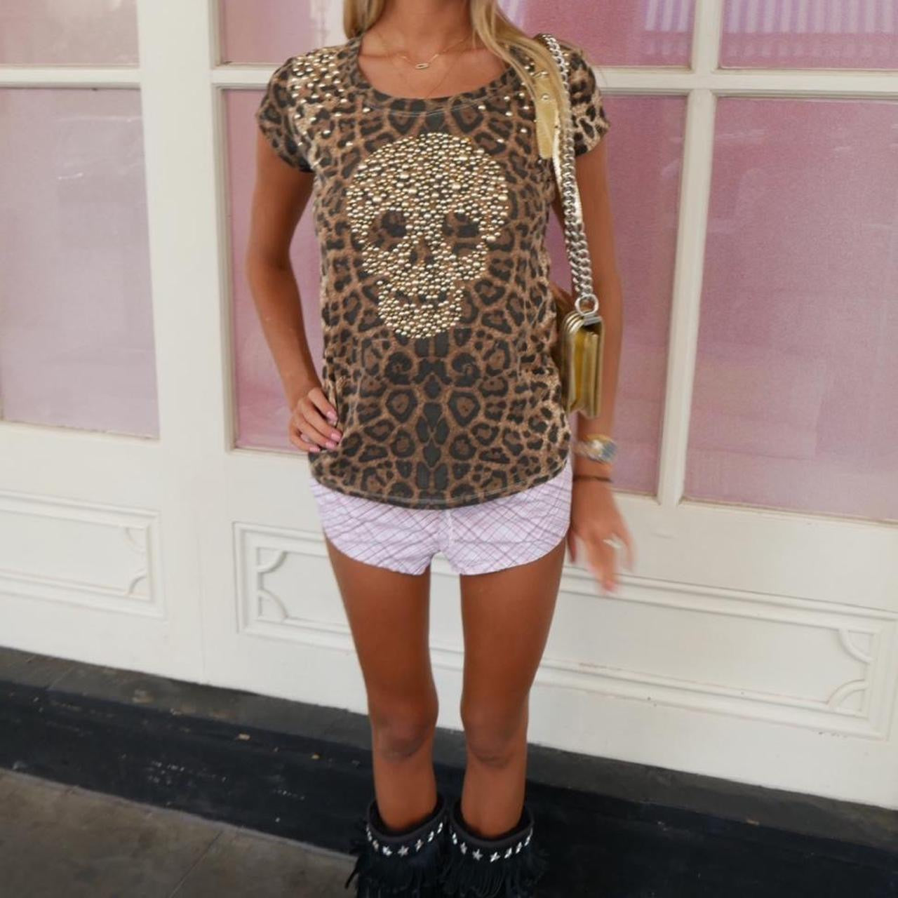 Vintage 00s skull leopard print top
