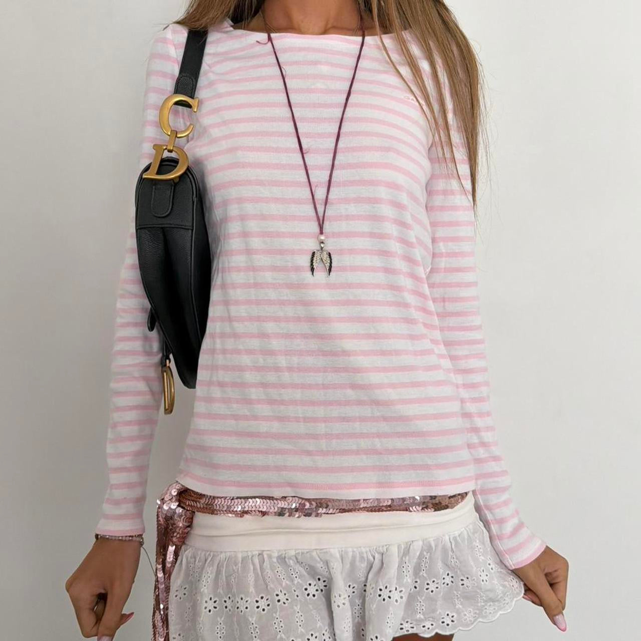 Vintage 00s soft pink striped long sleeve top
