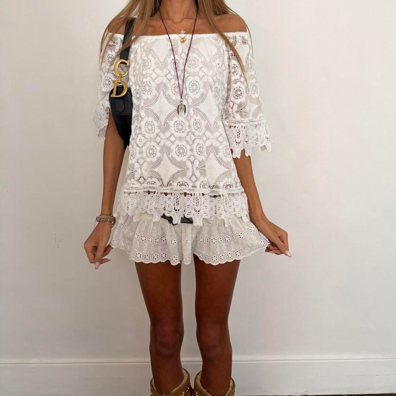 Vintage 00s white lace off shoulder top