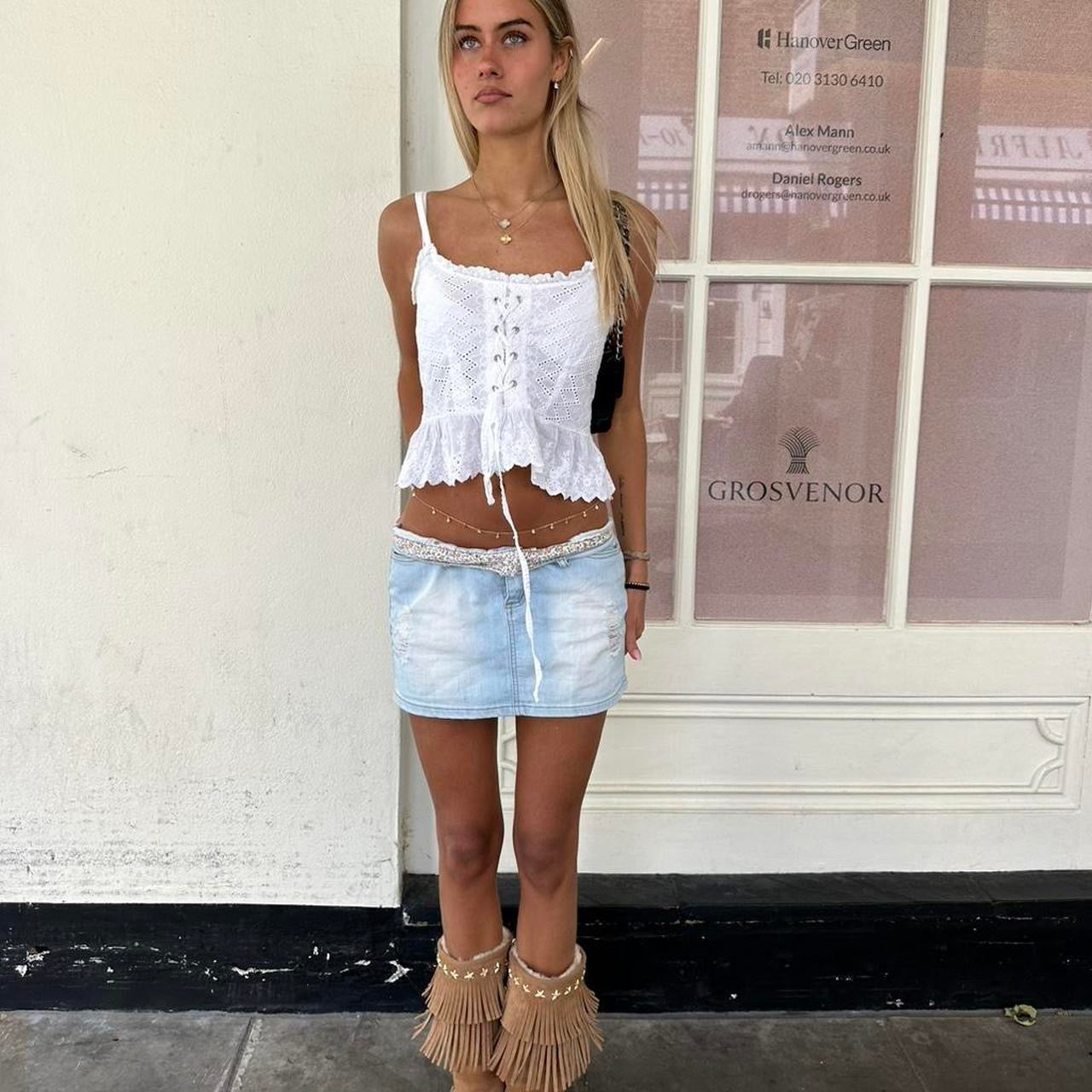Vintage 00s white broderie lace top