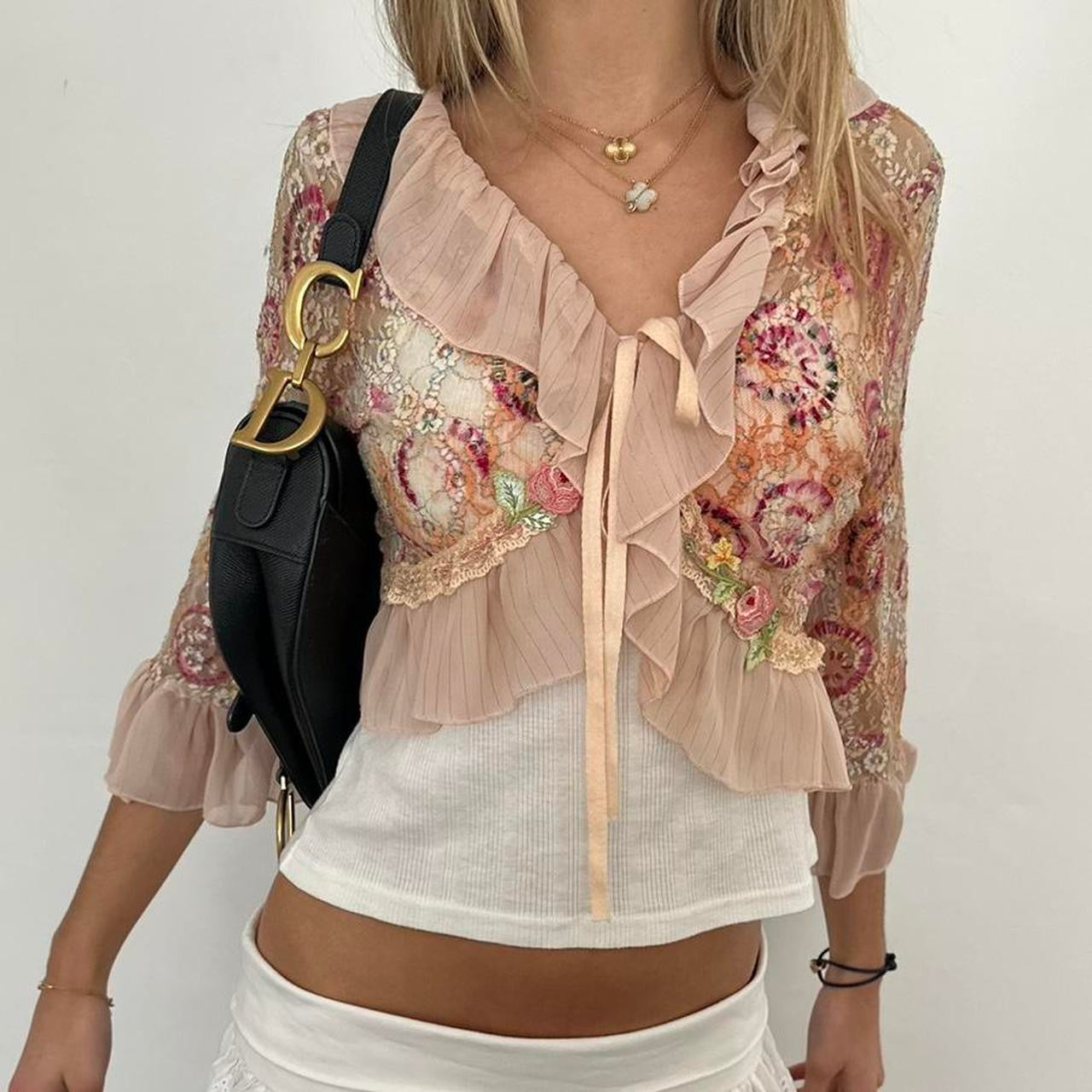Vintage 90’s lace pattern tie up cardigan top