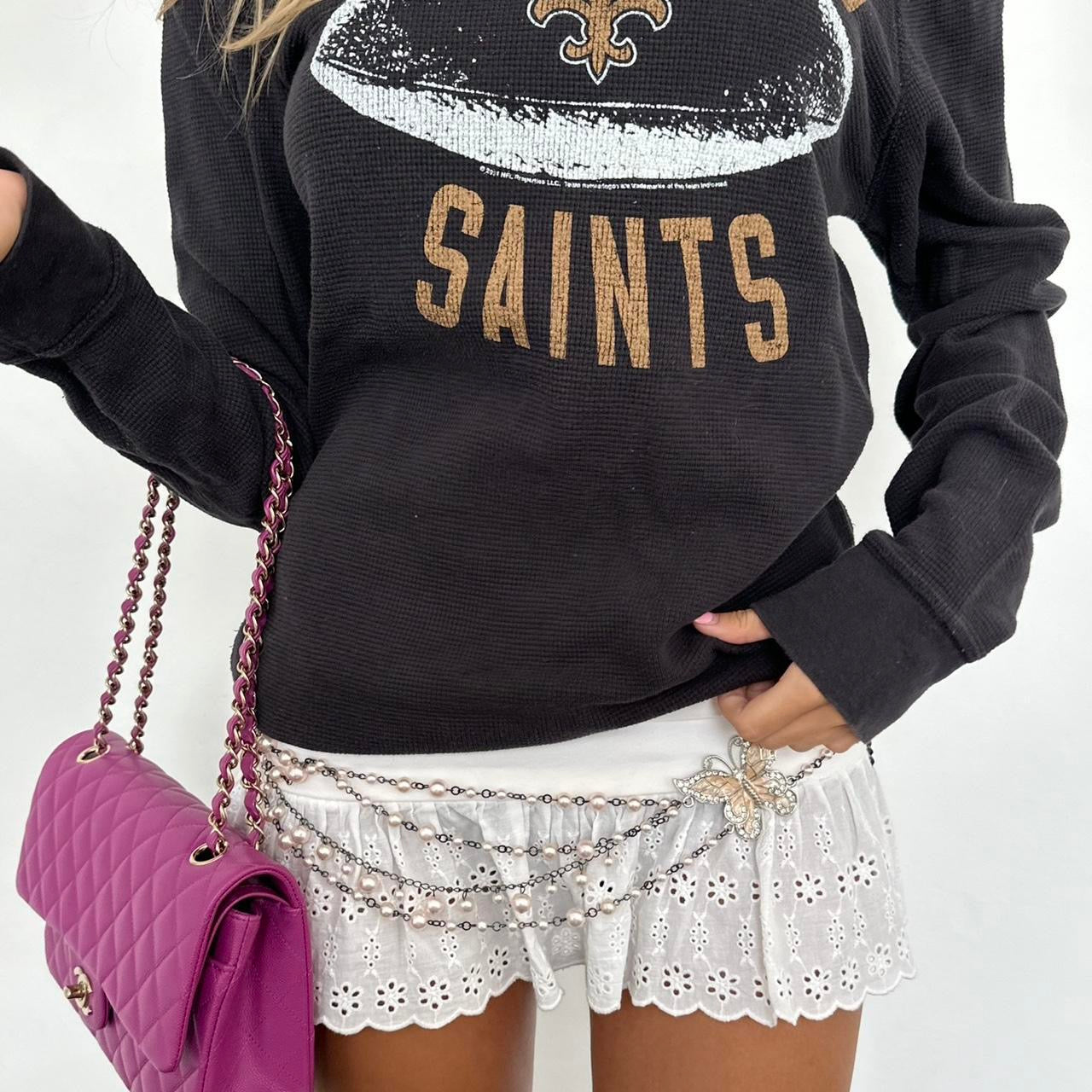 Vintage 2000’s black ‘New Orleans Saints’ off the shoulder waffle long sleeve top