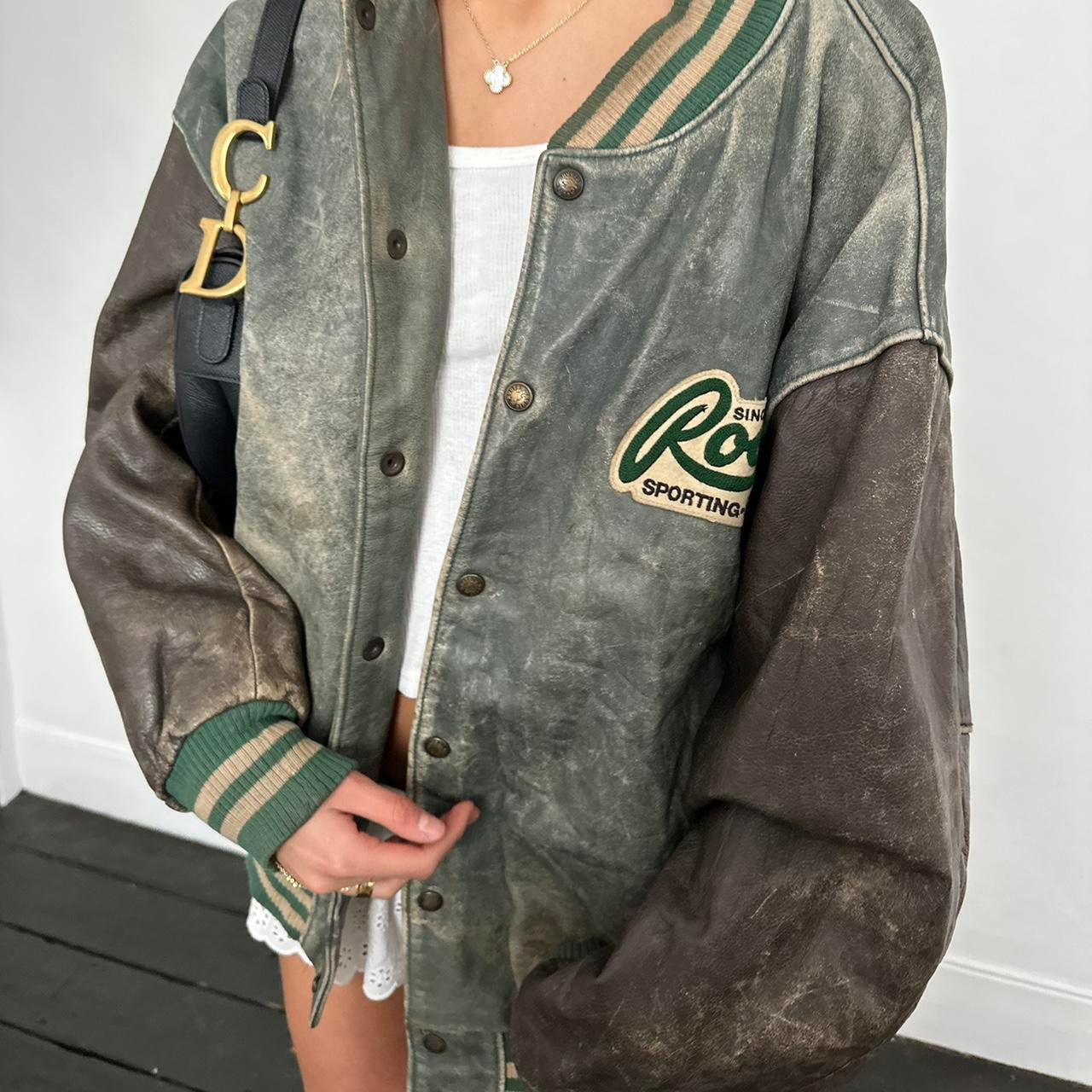 Vintage 90’s varsity double tone leather jacket