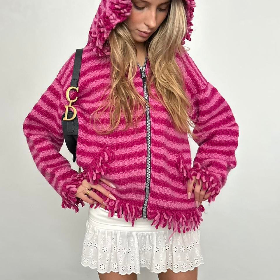 Vintage knitted pink zip up jacket