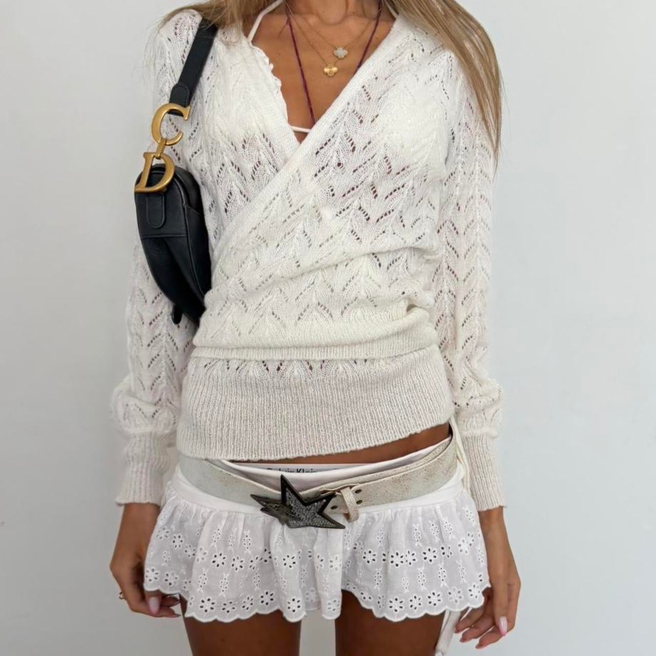 Vintage 00s white boho knit wrap top