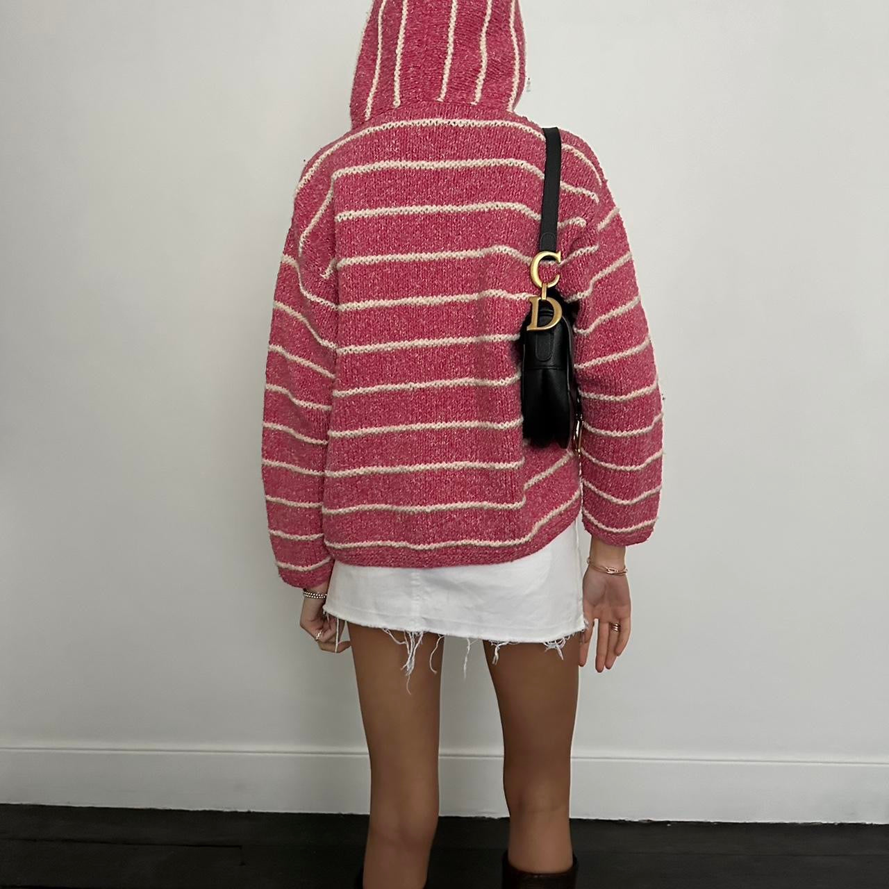 Vintage knitted pink striped zip up jacket 🧺