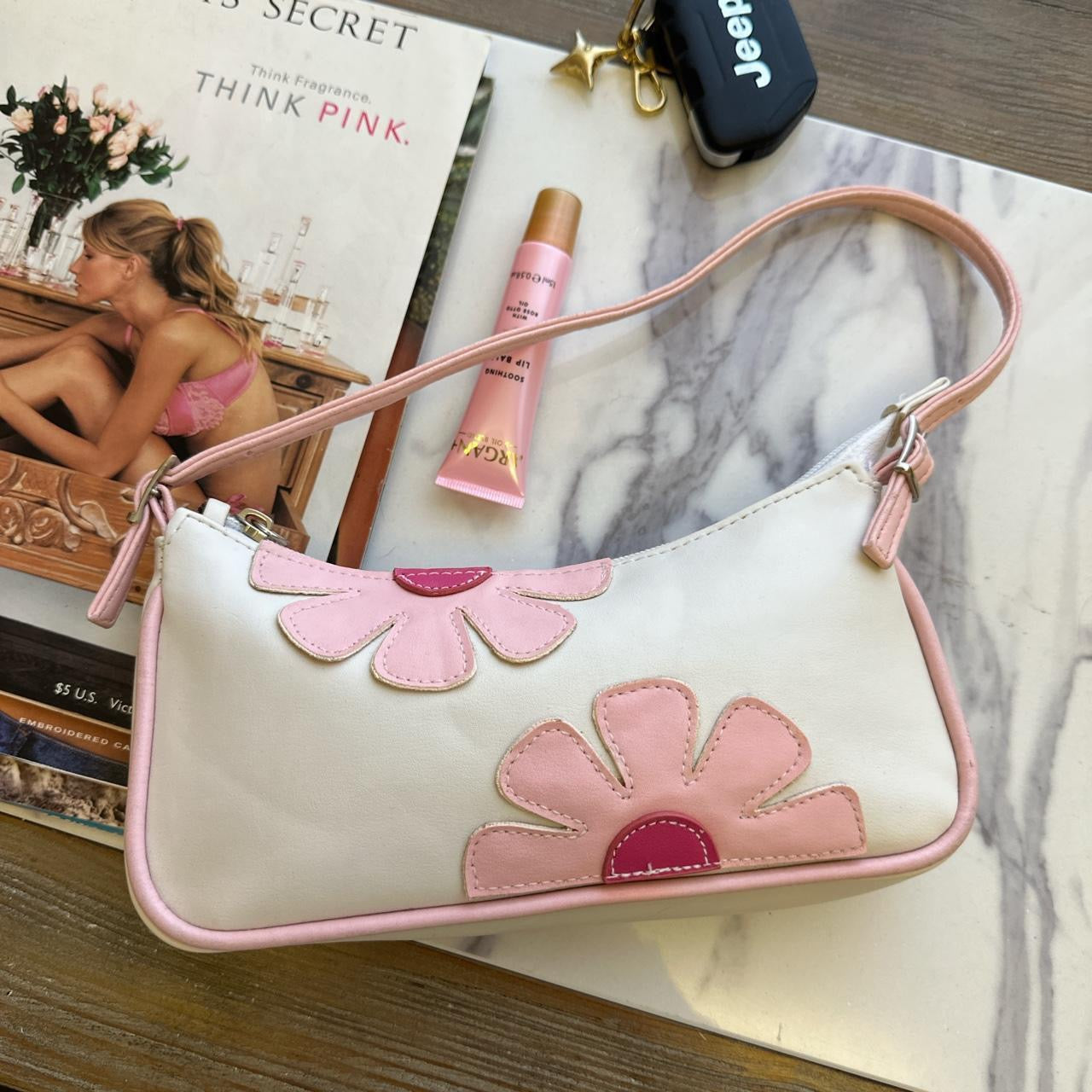 Vintage adorable pink flower bag