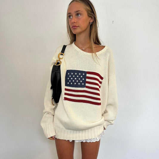 Vintage 90s Ralph Lauren white American flag knitted sweater
