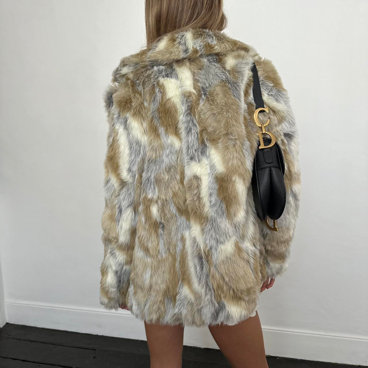 Vintage 2000’s brown & grey faux fur jacket