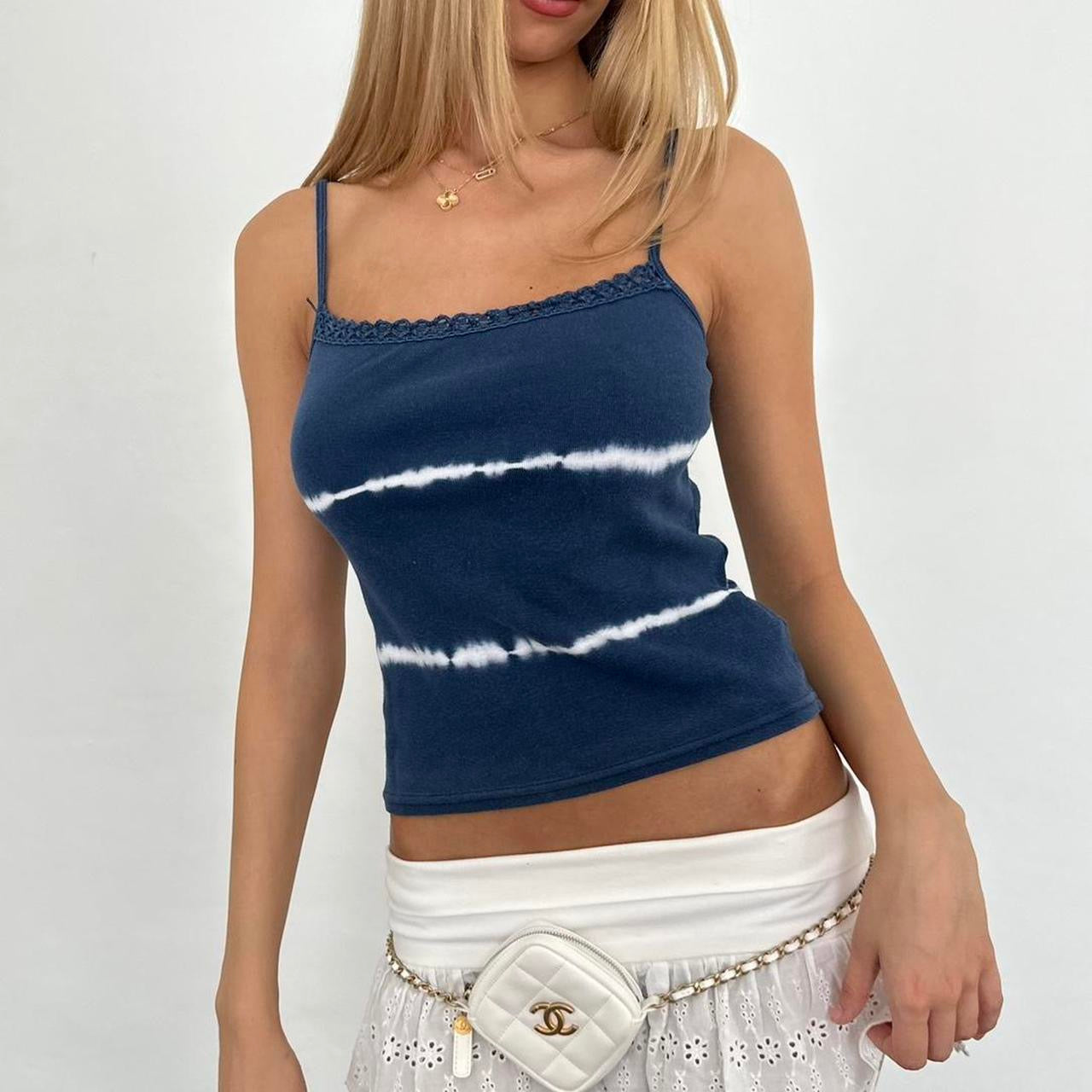 Vintage 2000’s navy and white tie dye cami top with lace trim