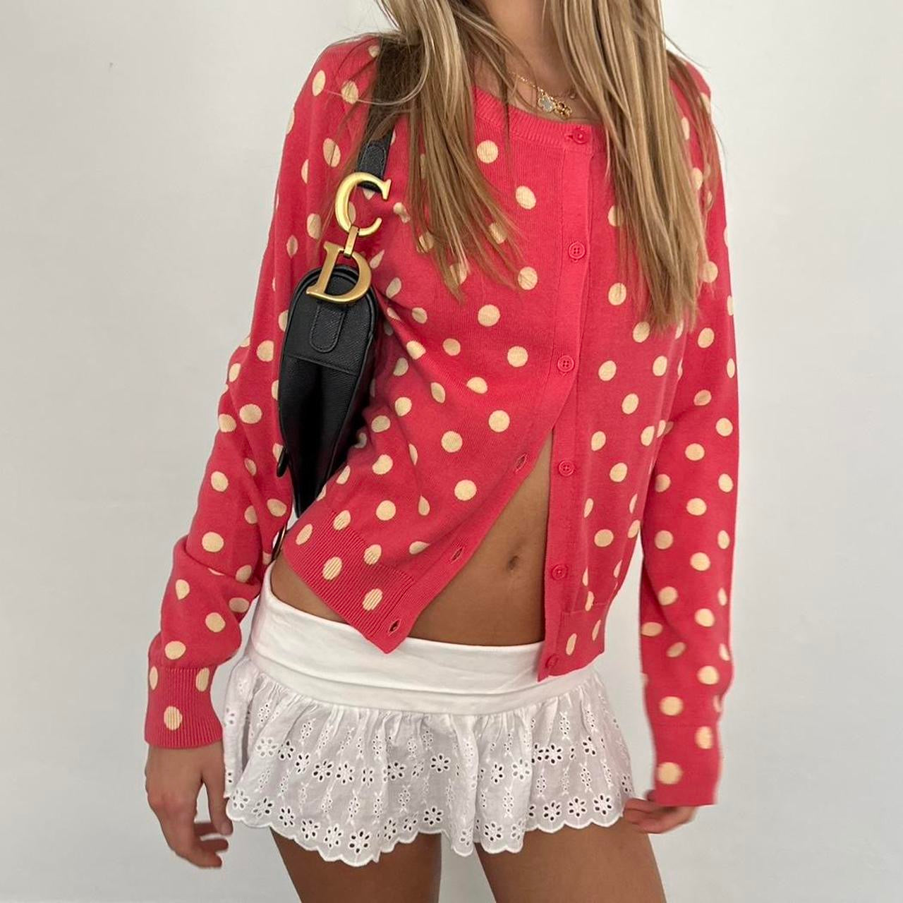 Vintage 90’s pink red polka dot cardigan