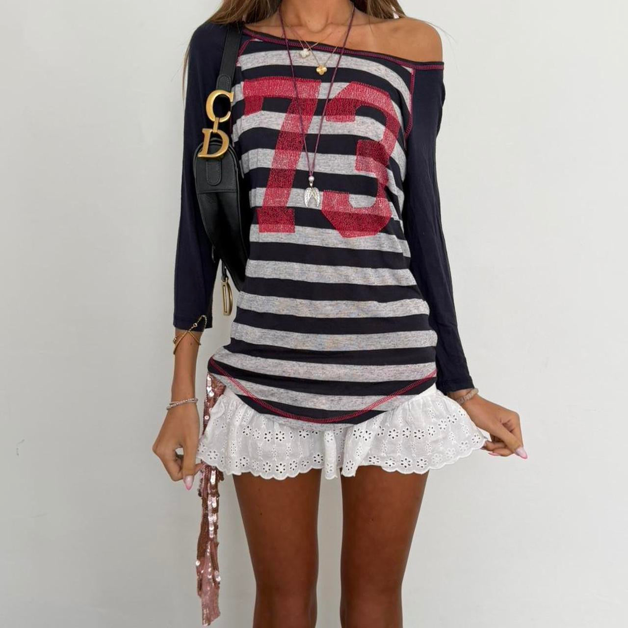 Vintage 00s soft navy striped long sleeve top
