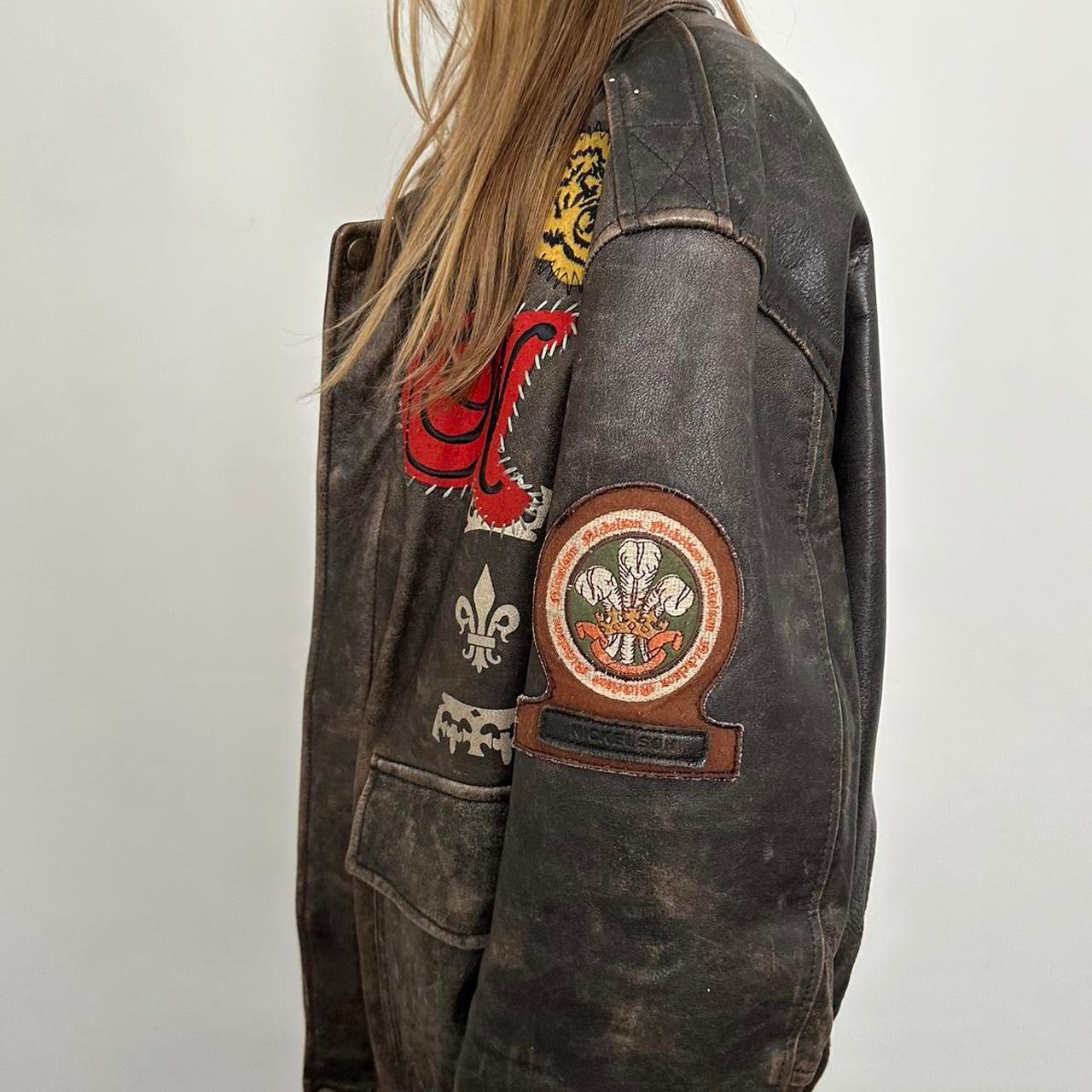 Vintage 90’s varsity embroidered patch leather jacket