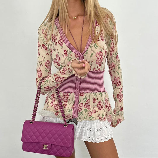 Vintage 2000’s floral and stripe cardigan