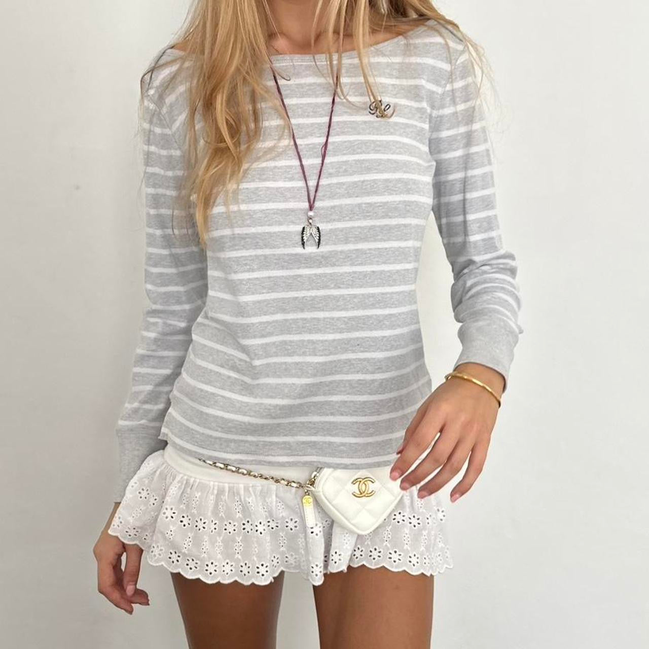 Vintage Ralph Lauren grey and white striped long sleeve top