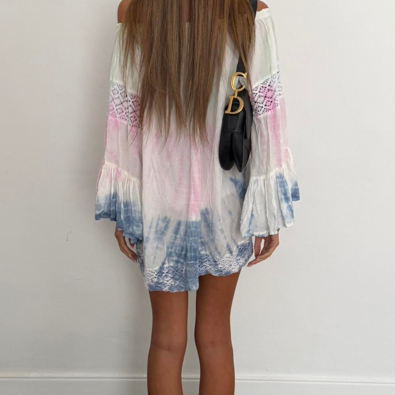 Vintage 00s boho chic off shoulder mini dress