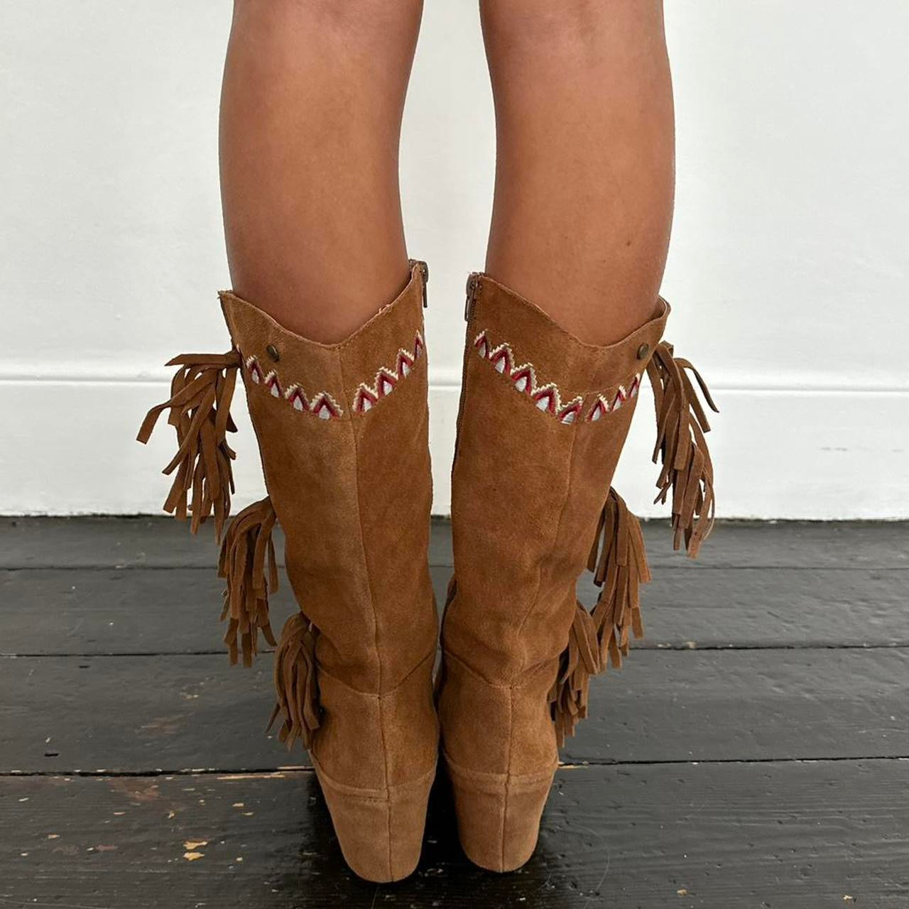 Vintage brown fringe bohemian boots