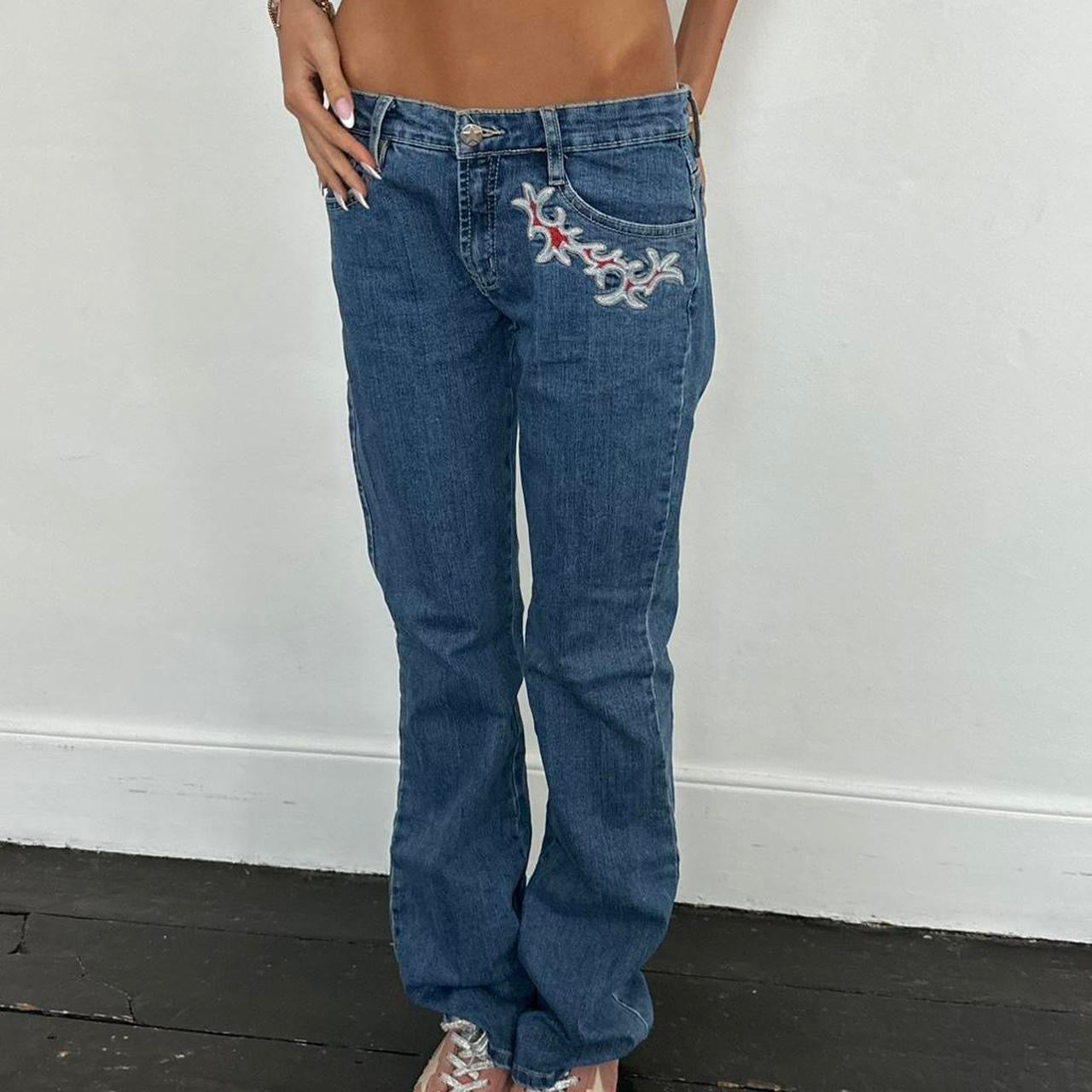 Vintage 00s butterfly embroidered bootcut jeans