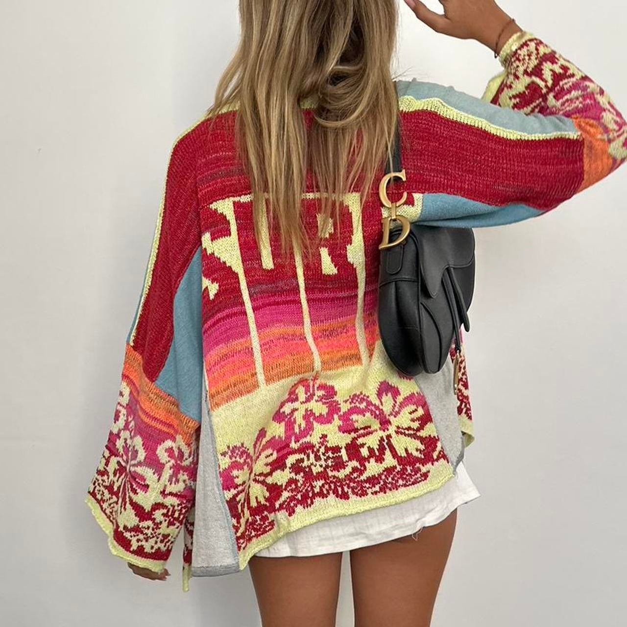 Vintage surf tropical knit cardigan sweater