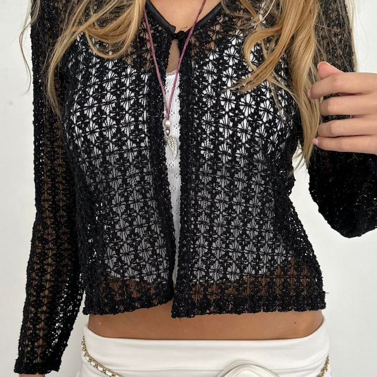 Vintage 90’s black crochet cardigan top