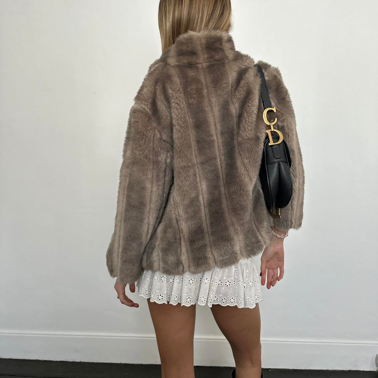 Vintage 2000’s grey/brown faux fur jacket