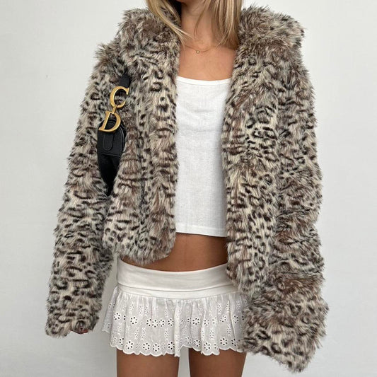 Vintage cheetah print faux fur jacket