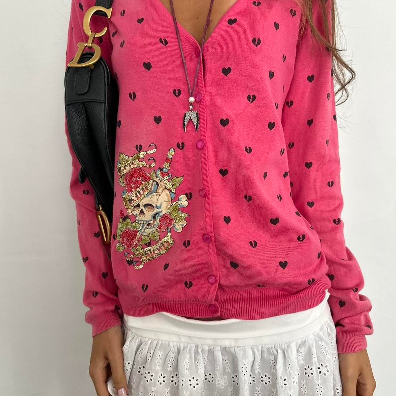 Vintage 2000’s polka dot tattoo style graphic cardigan