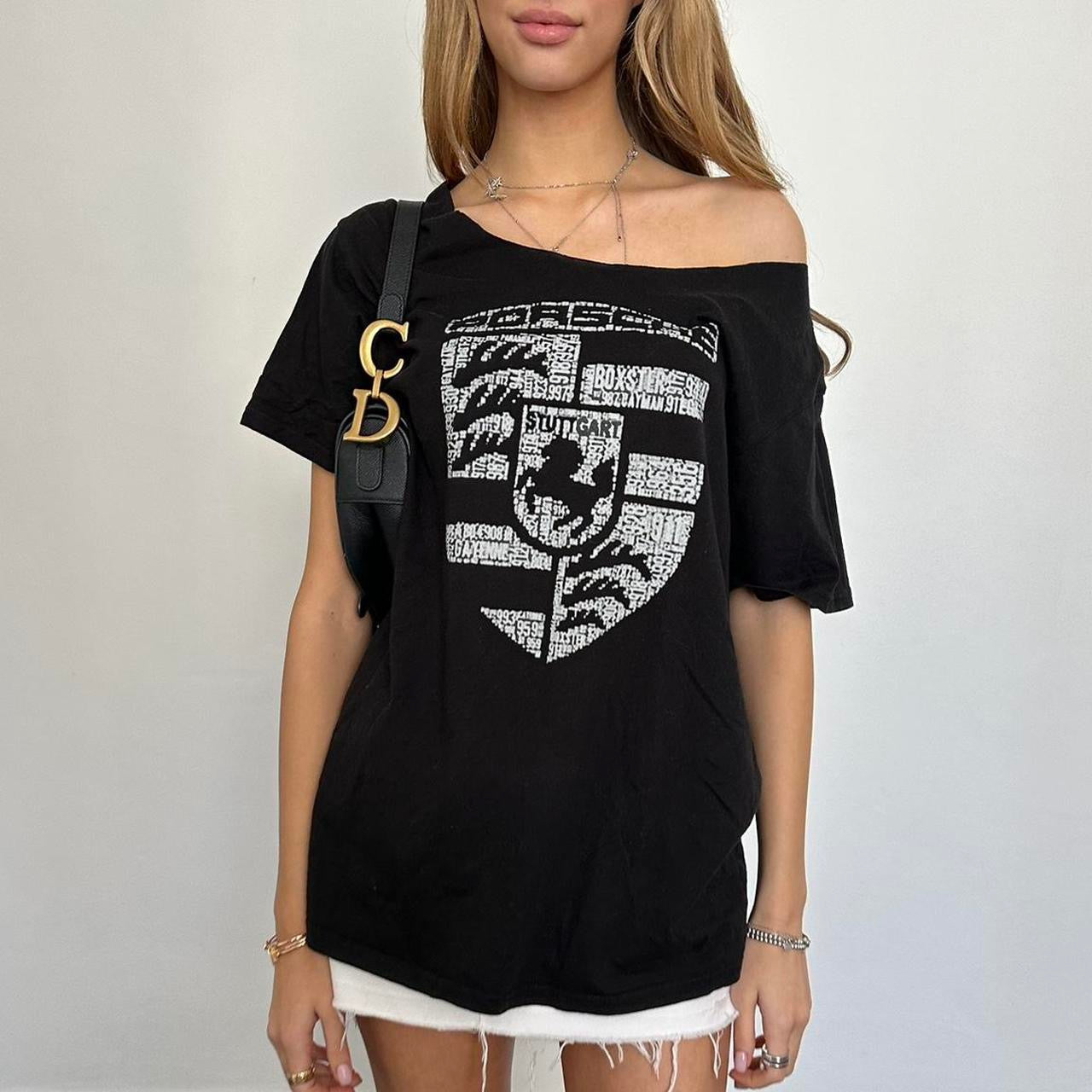 Vintage Porsche graphic off shoulder top