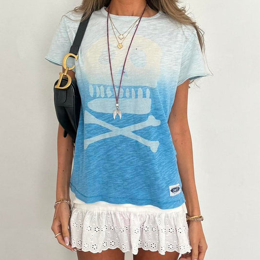 Vintage 00s blue skull and crossbones top