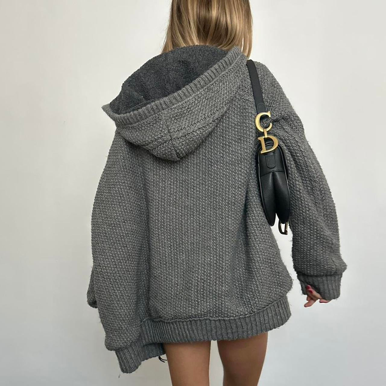 Vintage knitted dark grey zip up