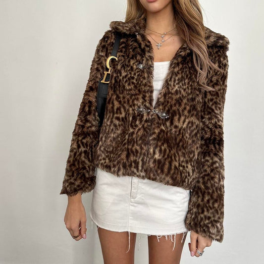 Vintage 2000’s leopard faux fur jacket