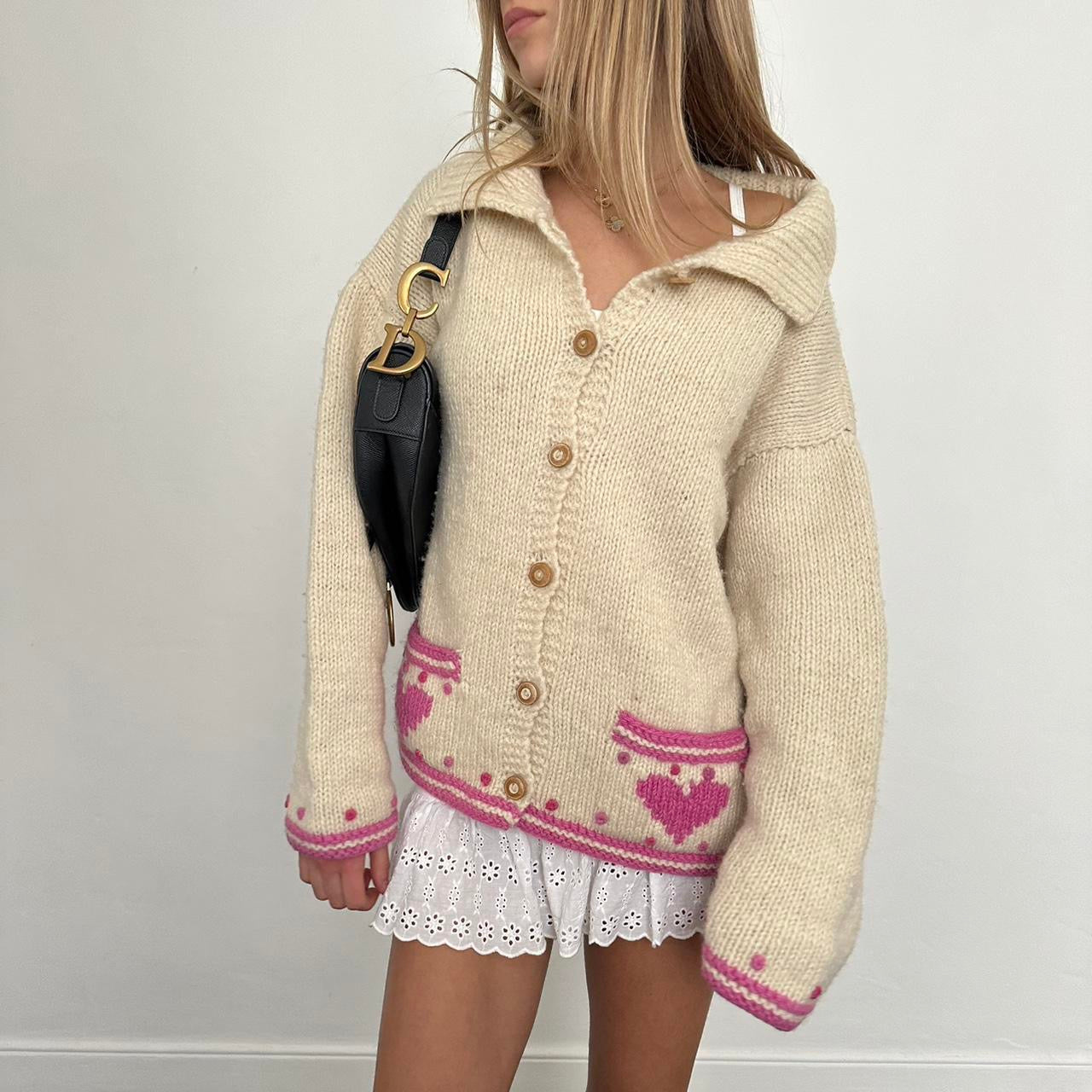 Vintage 90’s cream knit heart cardigan