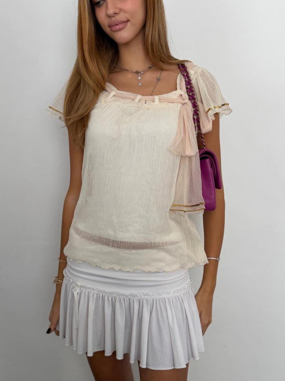 Vintage 00’s cream sheer blouse top