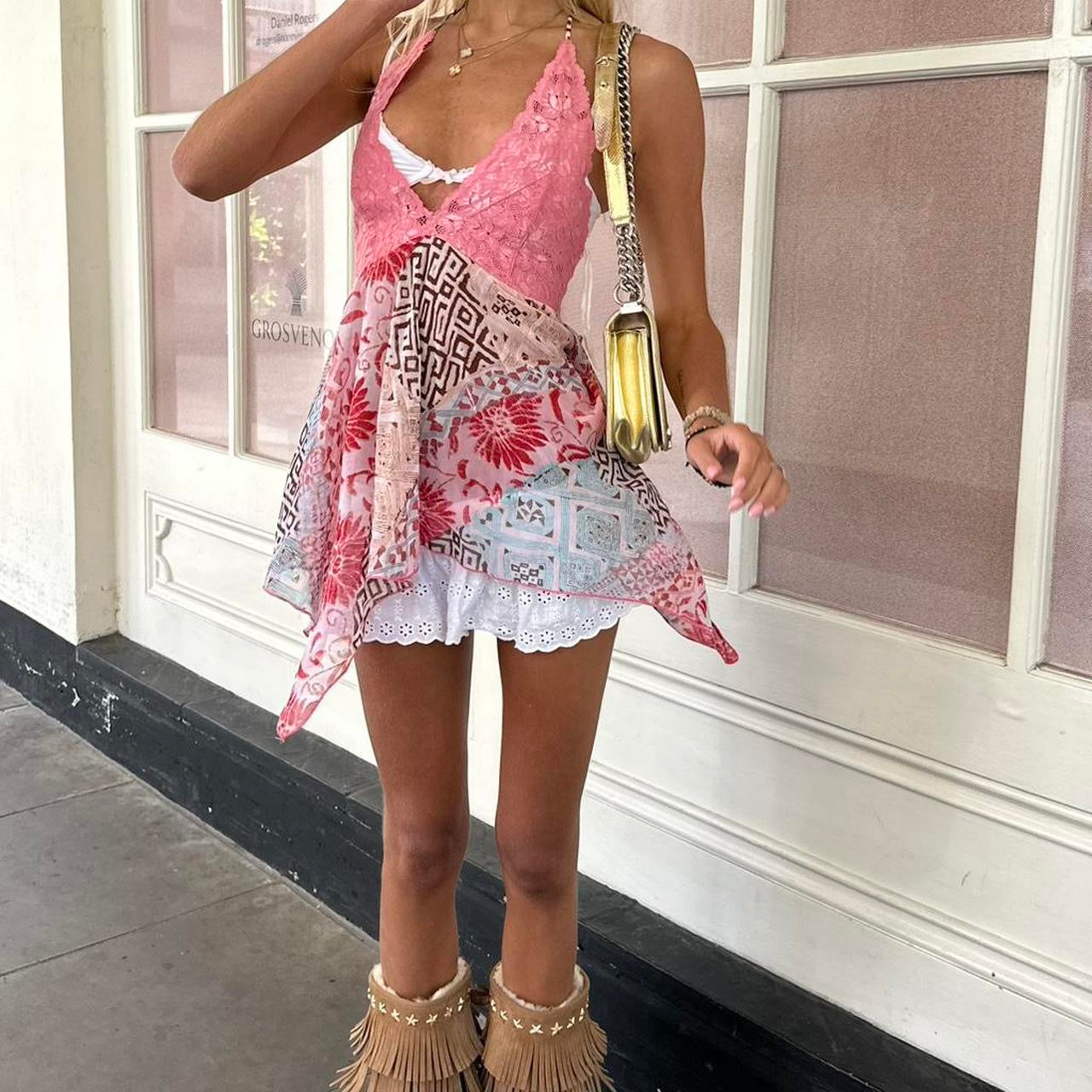 Vintage 90’s Italian pink mesh and lace pixie dress
