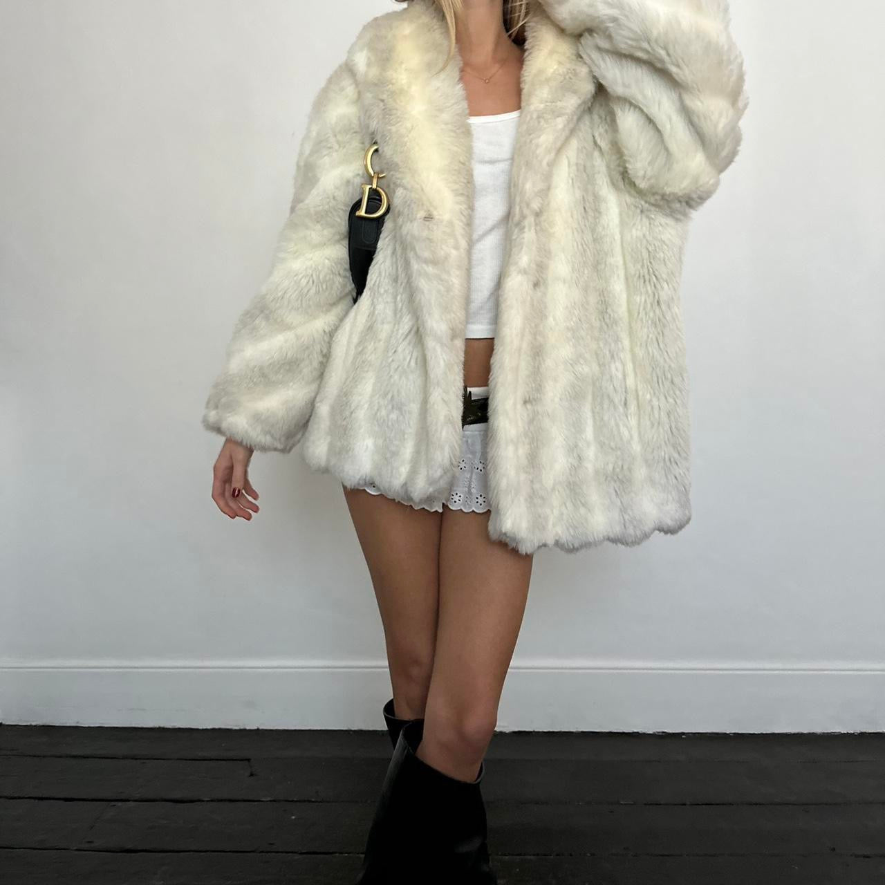 Vintage 90’s cream and white faux fur jacket