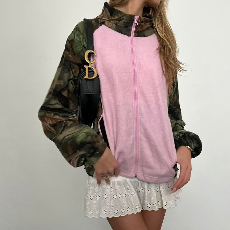 Vintage camouflage and pink fleece jacket