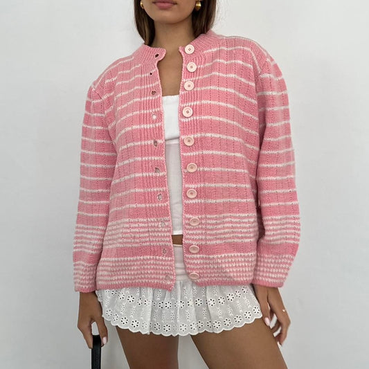 Vintage 90s baby pink and white button down cardigan