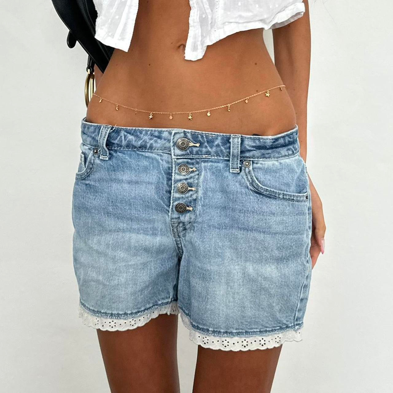 Vintage 00s eyelet trim denim shorts