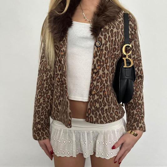 Vintage 90’s faux fur leopard cardigan
