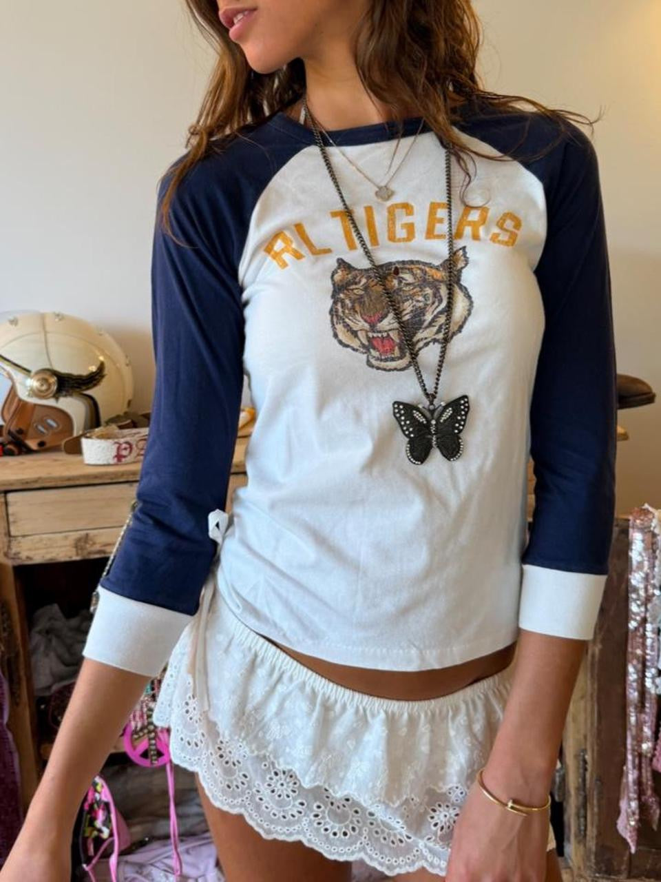 Vintage 00’s Polo Ralph Lauren white & navy long sleeve graphic top