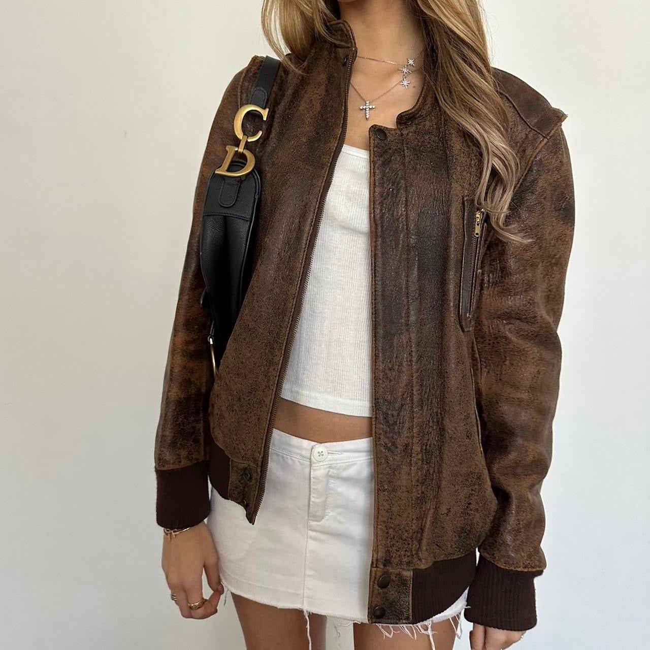 Vintage 90’s brown bomber leather jacket