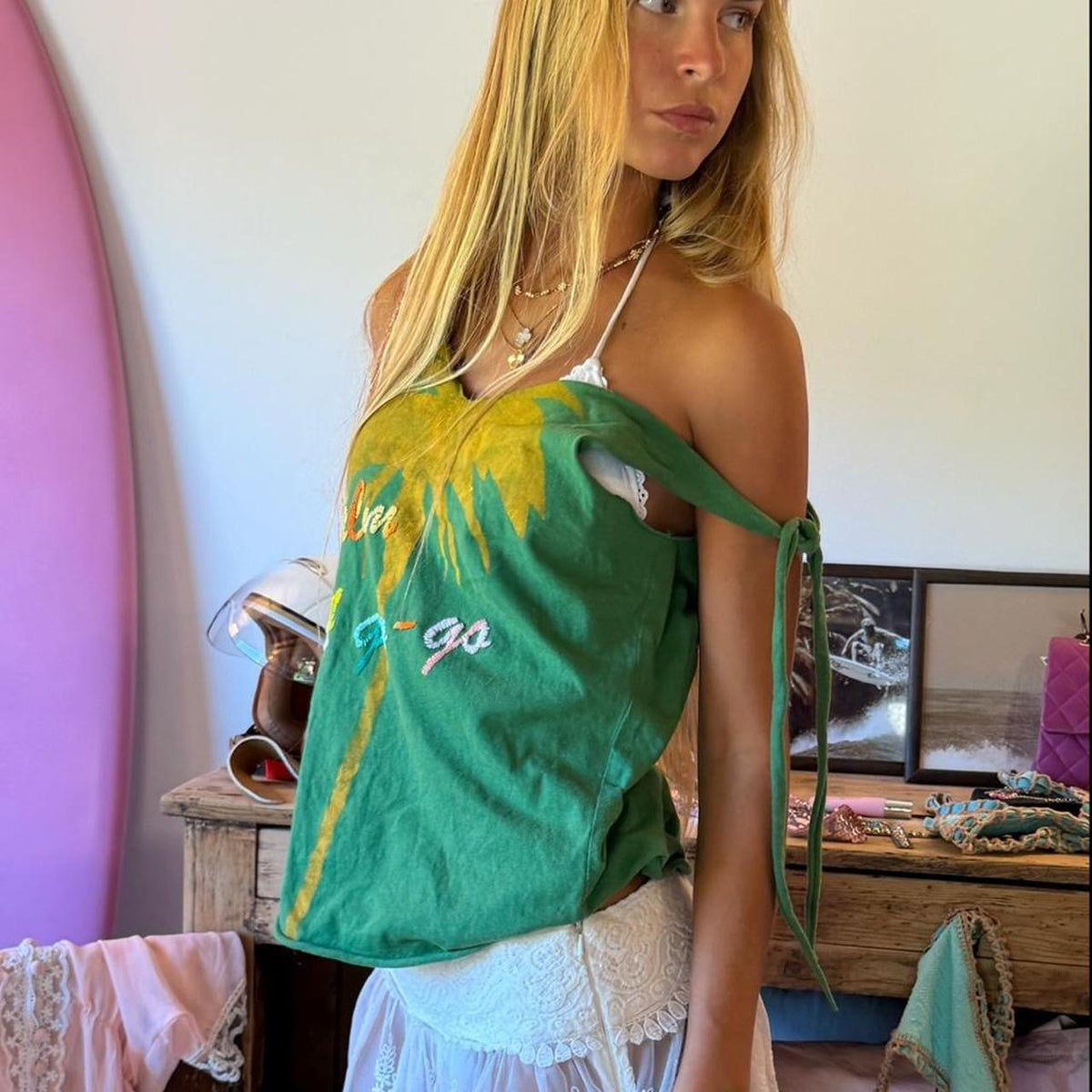 Vintage 00s Palm tree graphic island top