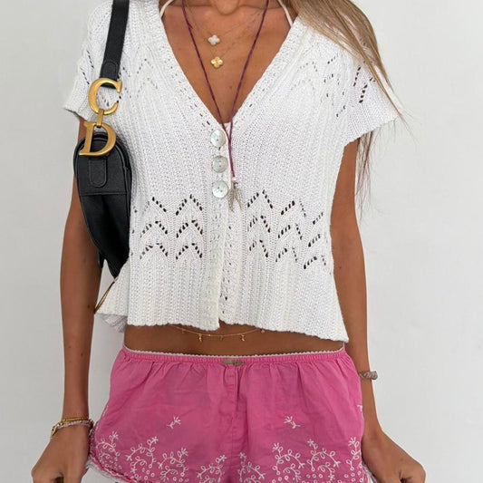 Vintage 90’s white crochet cardigan top