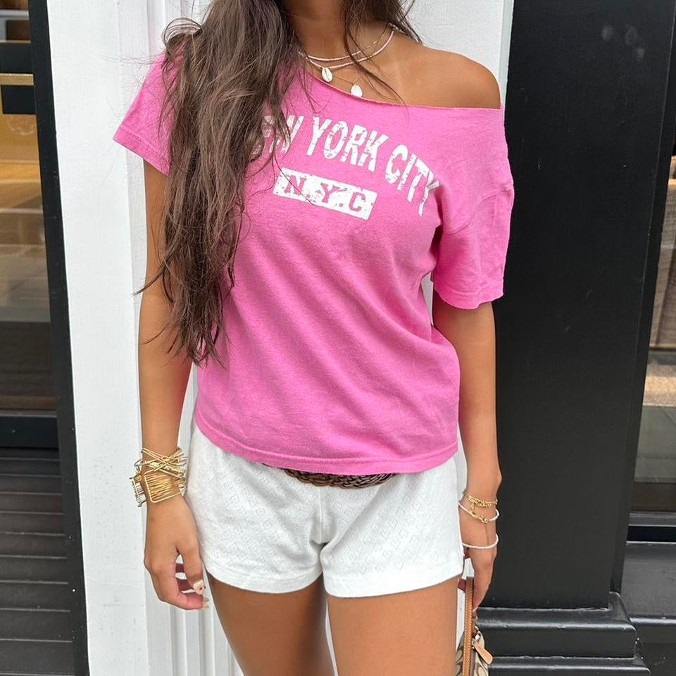 Vintage pink NYC off shoulder tee