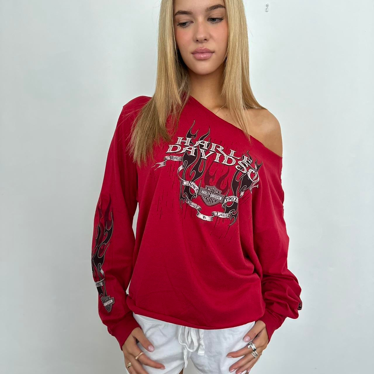 Vintage Harley Davidson red off shoulder top